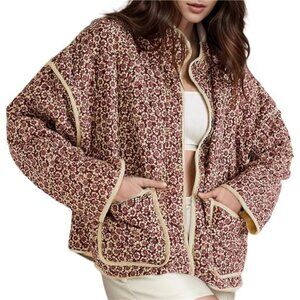 Womens Cropped Puffer Jacket Quilted Floral Print Lightweight Open Front Coat